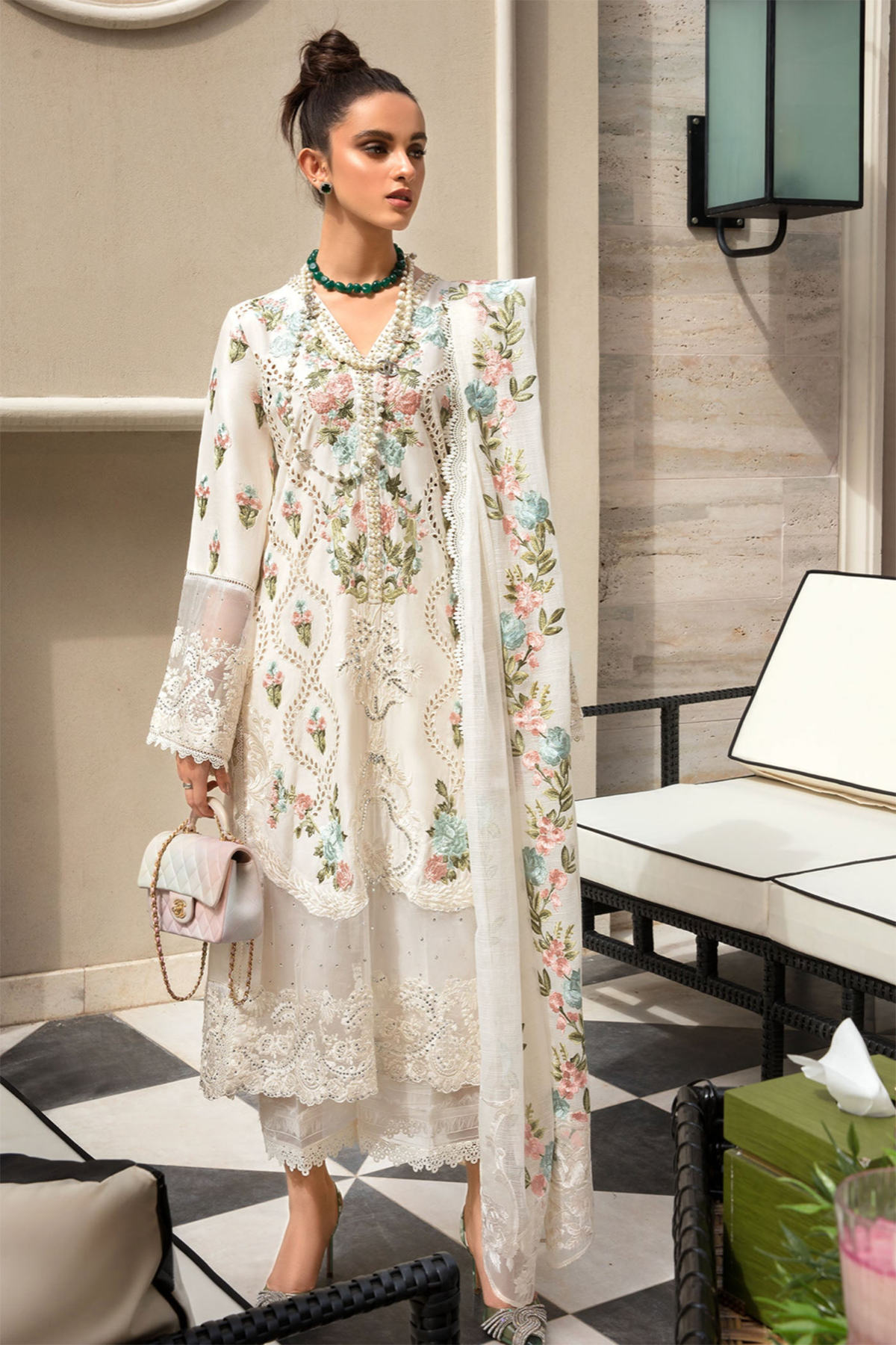 Crimson Heavy Embroidered 3pc with Slub net Embroidered Dupata -Ga1631