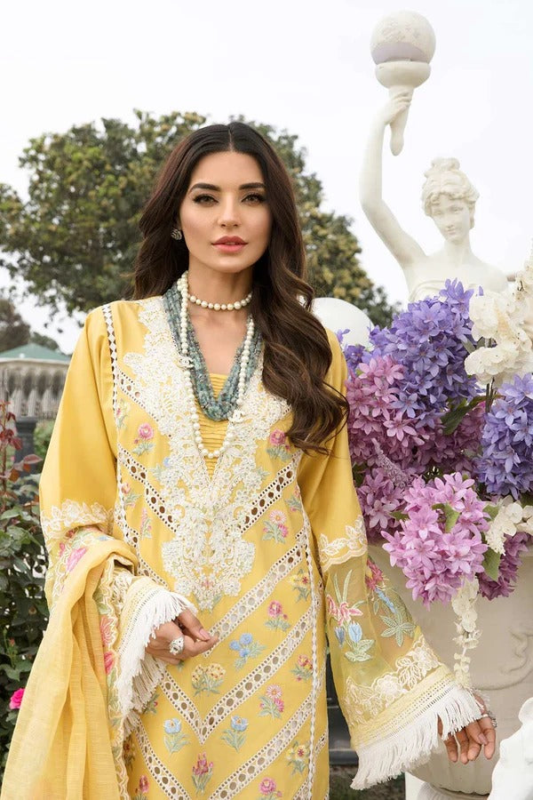 Crimson Yellow Embroidered Lawn 3pc with Embroidered Slub Net dupatta-GA2020